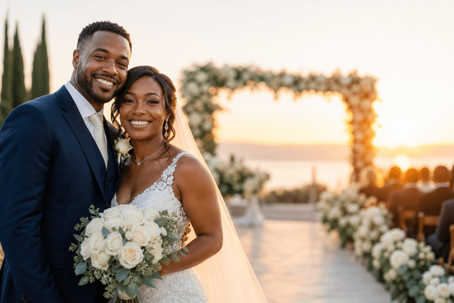 Bride and groom celebrating their wedding