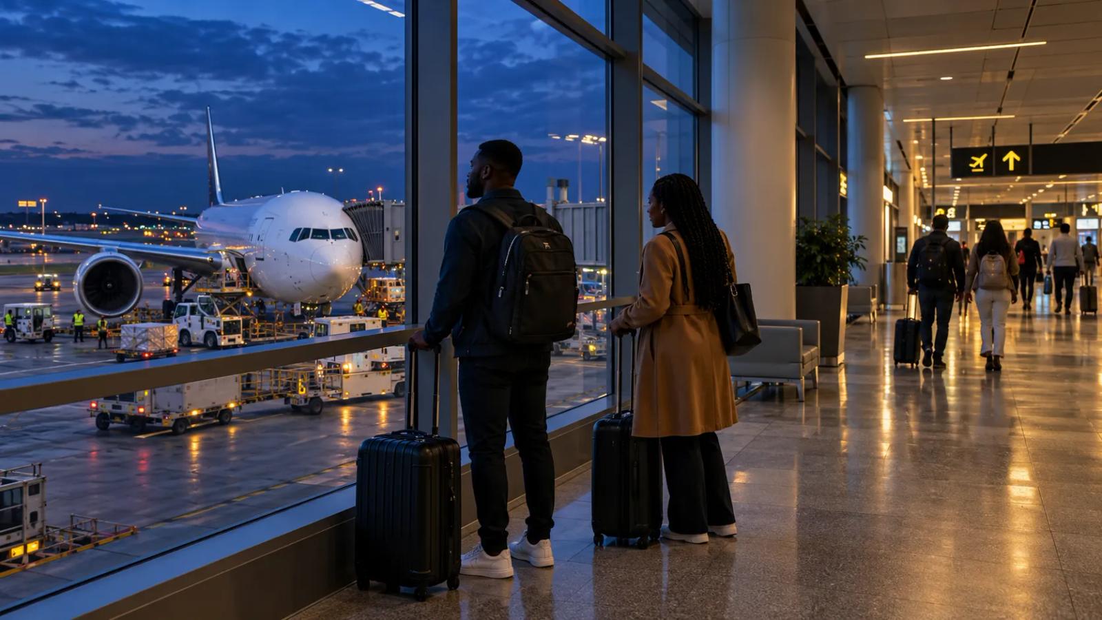 Travellers at the airport — London to Accra direct and connecting flights
