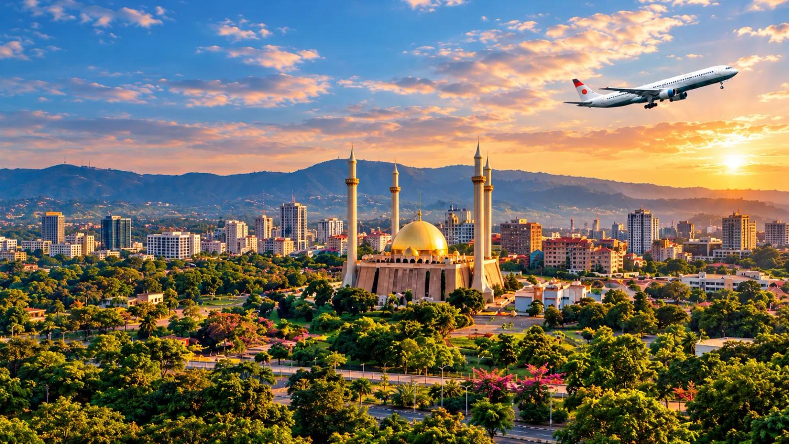 Aircraft approaching Abuja with Nigerian flag
